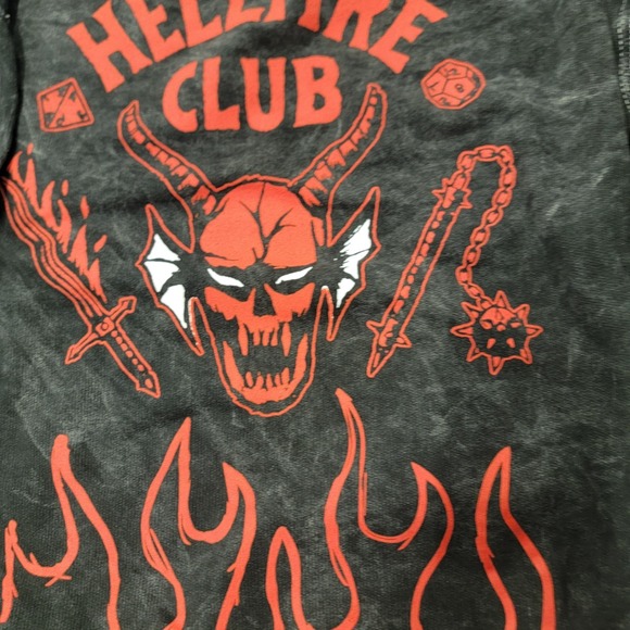 NEW STRANGER THINGS HELLFIRE CLUB Black Acid PULLOVER Sweatshirt Unisex Med - Picture 4 of 6